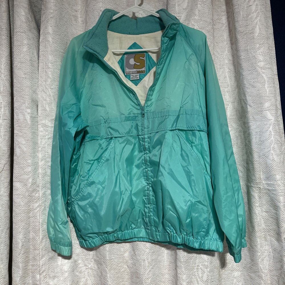 Vintage Current Seen Men's L Seafoam Teal Hooded Lined‎ Windbreaker Jacket